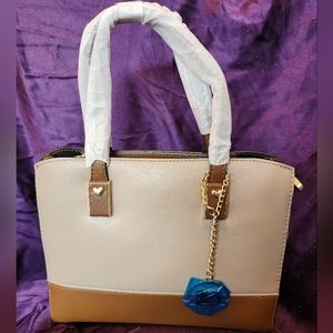 Beige and Brown handbag with Swan Charm